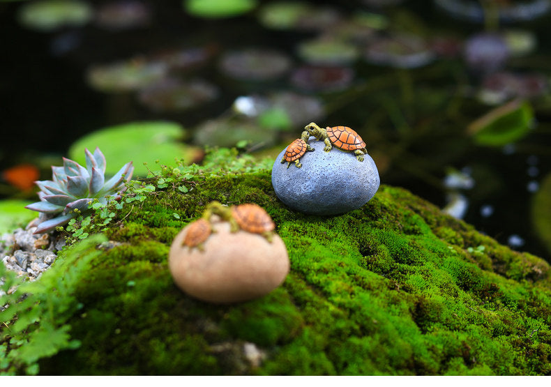 Mini Turtle on Rock Figurine – Resin Micro Landscape Decor for Desk, Shelf & Plant Displays