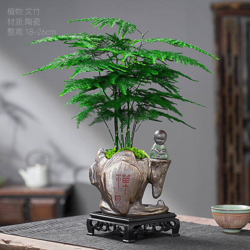 Traditional Ceramic Planter with Display Stand – Micro Landscape & Bonsai Pot (Pot Only)