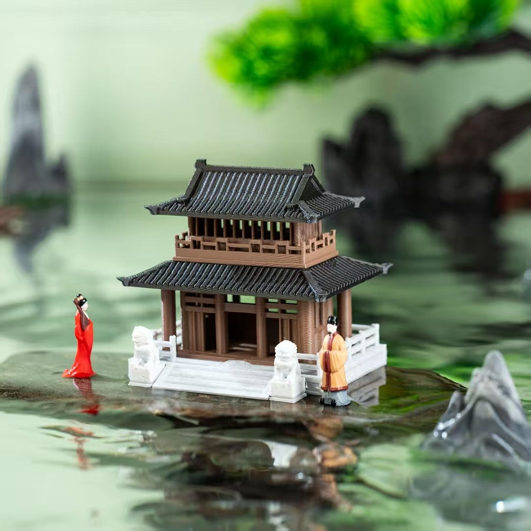 Miniature Traditional Pavilion Model – 3D Printed Architectural Micro Landscape Decor