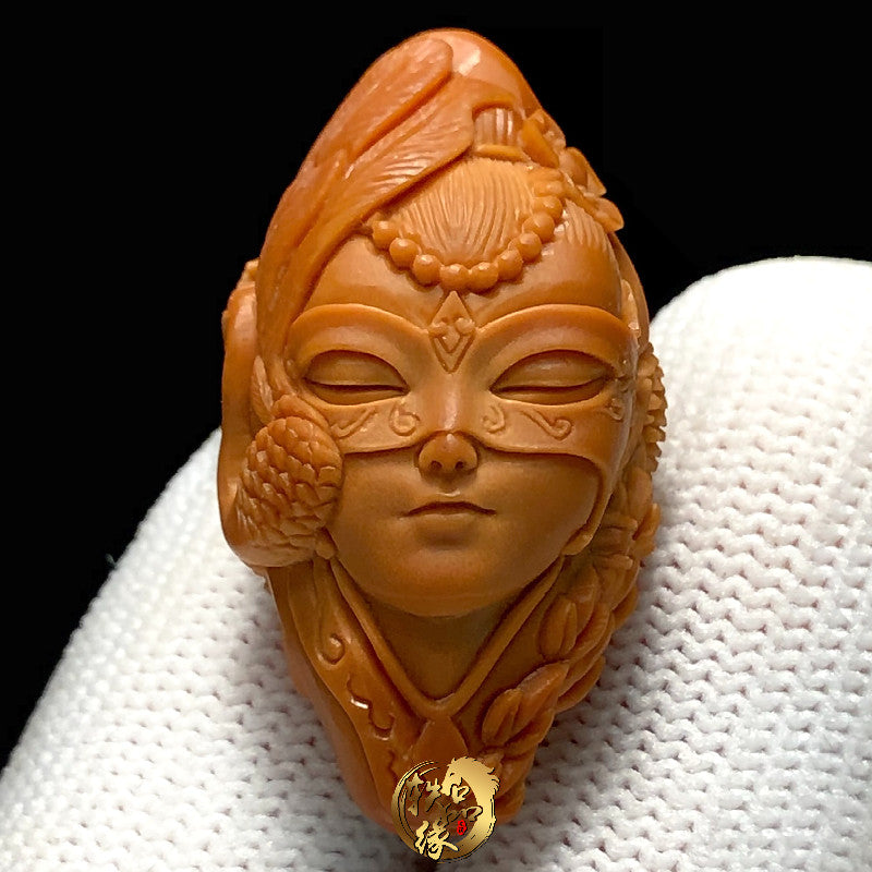Hand-Carved Loulan Beauty Bead | Artisan Miniature Cultural Carving