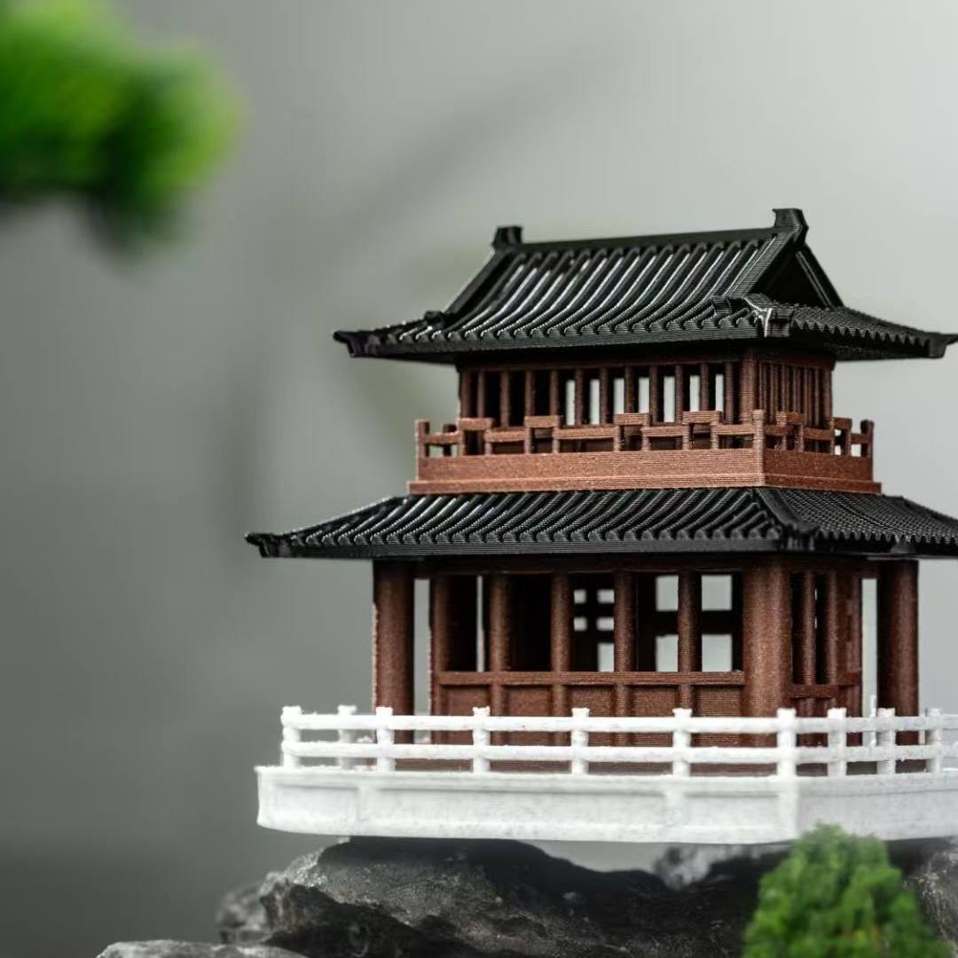 Miniature Traditional Pavilion Model – 3D Printed Architectural Micro Landscape Decor