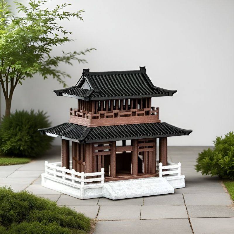 Miniature Traditional Pavilion Model – 3D Printed Architectural Micro Landscape Decor