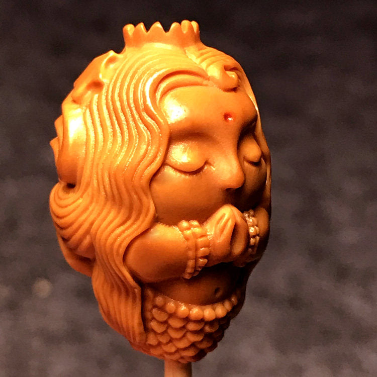 Hand-Carved Mini Mermaid Nut Sculpture – 18.9mm Micro Carving, Artisan Detail