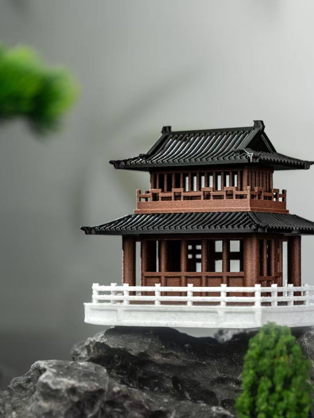 Miniature Traditional Pavilion Model – 3D Printed Architectural Micro Landscape Decor