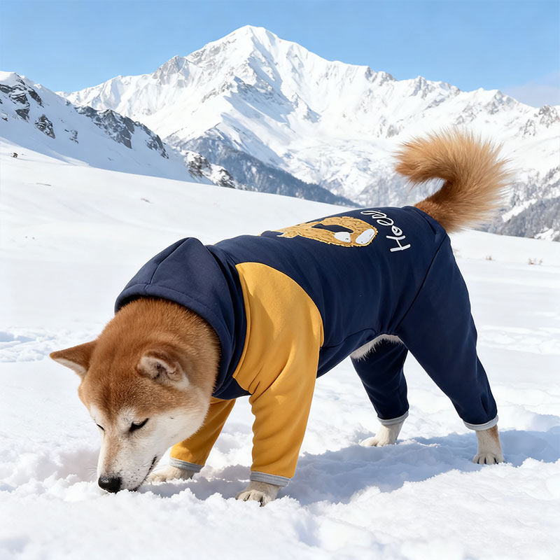 Winter Fleece Dog Jumpsuit for Medium Dogs – Warm Hoodie Outfit for Shiba Inu & Active Breeds