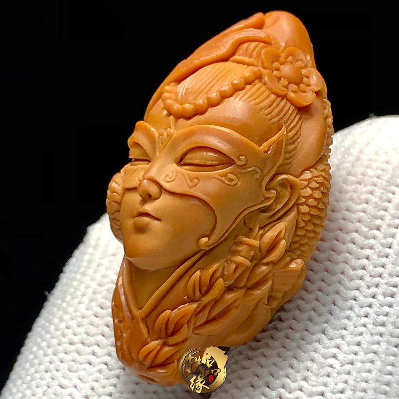 Hand-Carved Loulan Beauty Bead | Artisan Miniature Cultural Carving