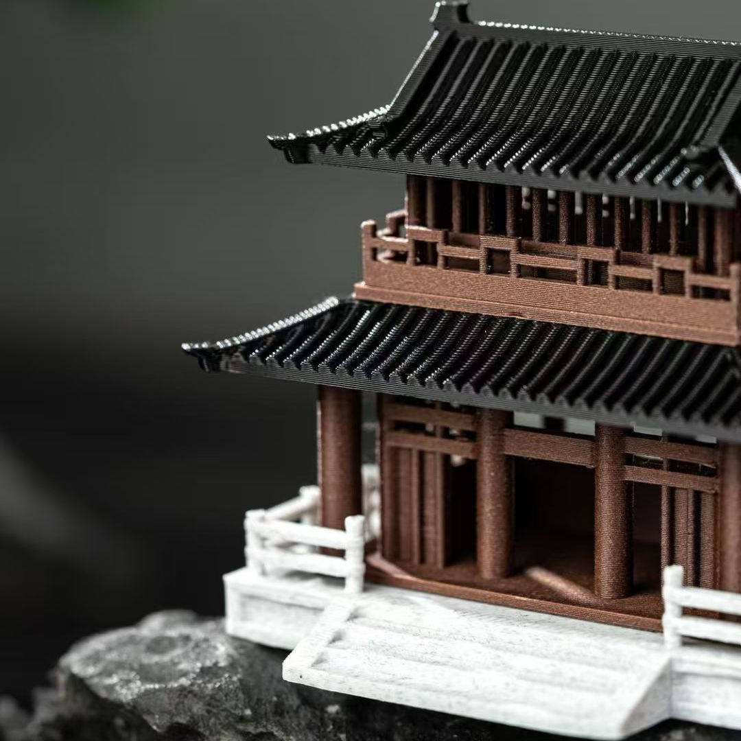 Miniature Traditional Pavilion Model – 3D Printed Architectural Micro Landscape Decor