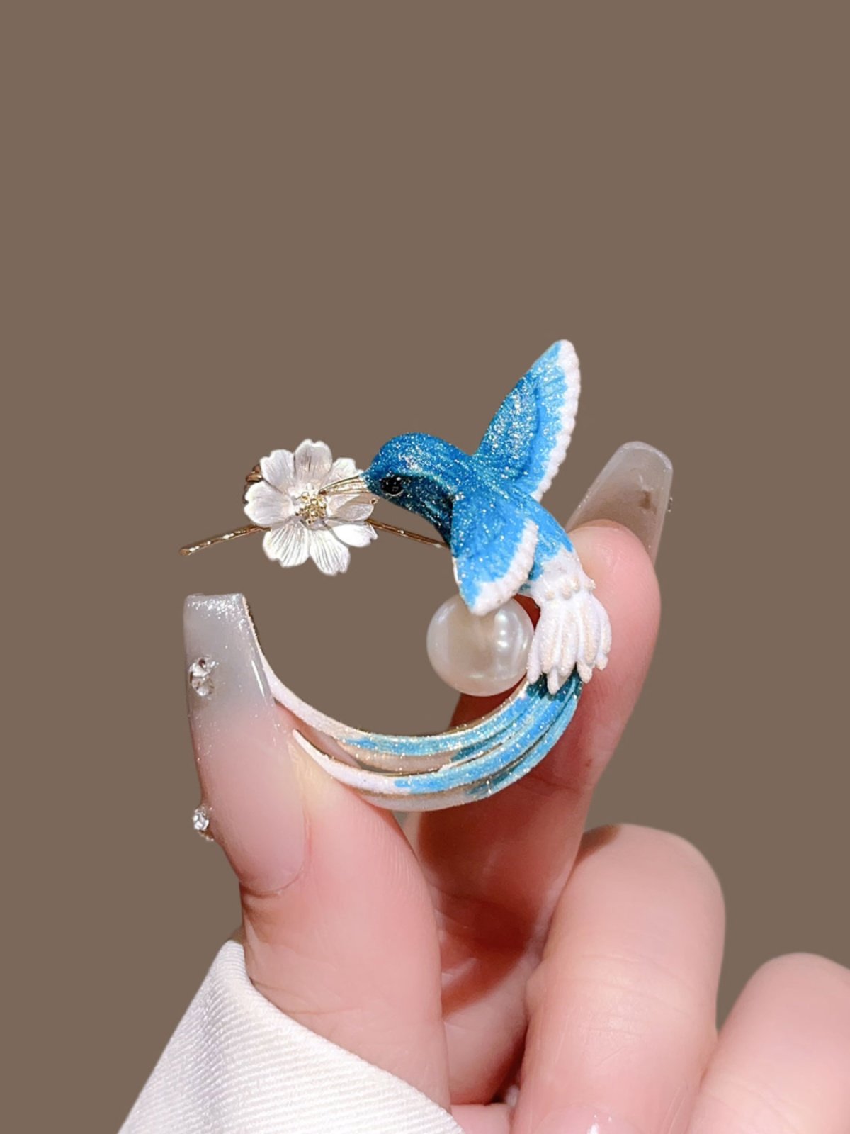 Blue Swallow Pearl Brooch – Elegant Bird Pin with Floral Detail | Statement Jewelry