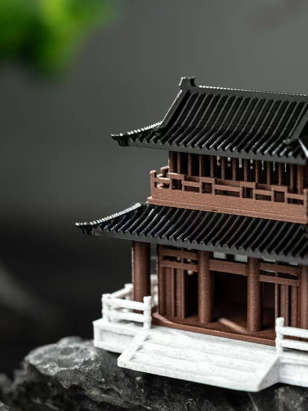 Miniature Traditional Pavilion Model – 3D Printed Architectural Micro Landscape Decor