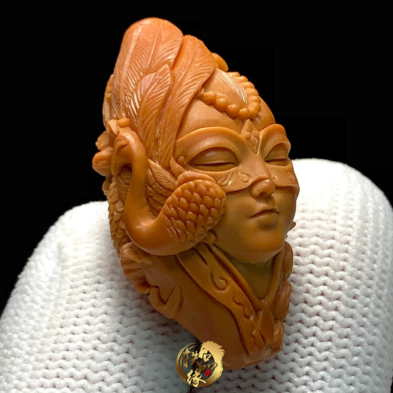 Hand-Carved Loulan Beauty Bead | Artisan Miniature Cultural Carving