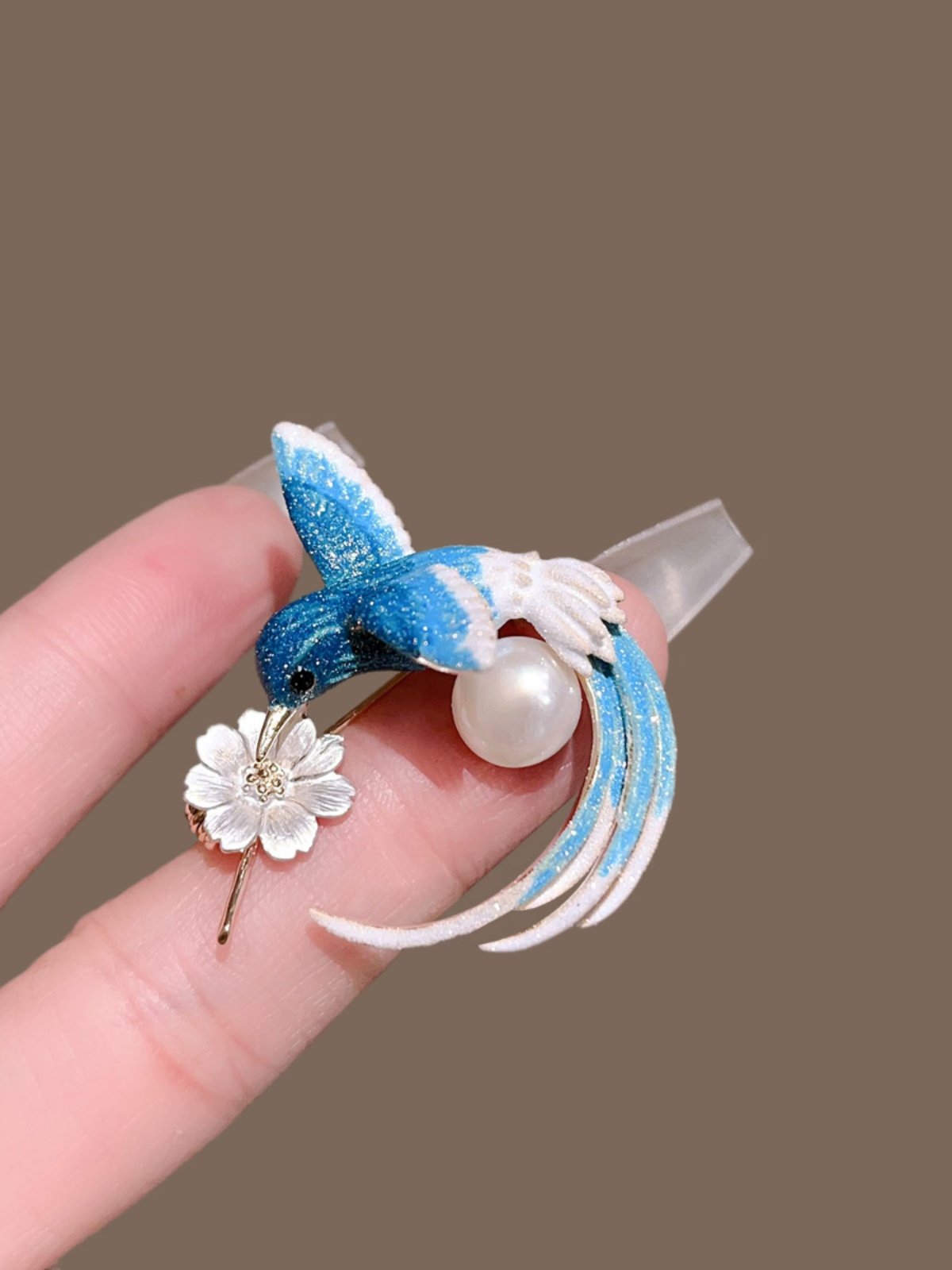 Blue Swallow Pearl Brooch – Elegant Bird Pin with Floral Detail | Statement Jewelry