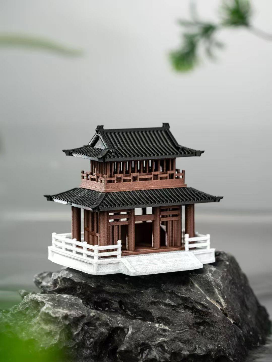 Miniature Traditional Pavilion Model – 3D Printed Architectural Micro Landscape Decor