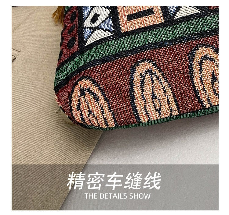 Bohemian Woven Crossbody Bag with Tassels, Ethnic Fabric Shoulder Bag, Lightweight Boho Purse for Everyday & Travel