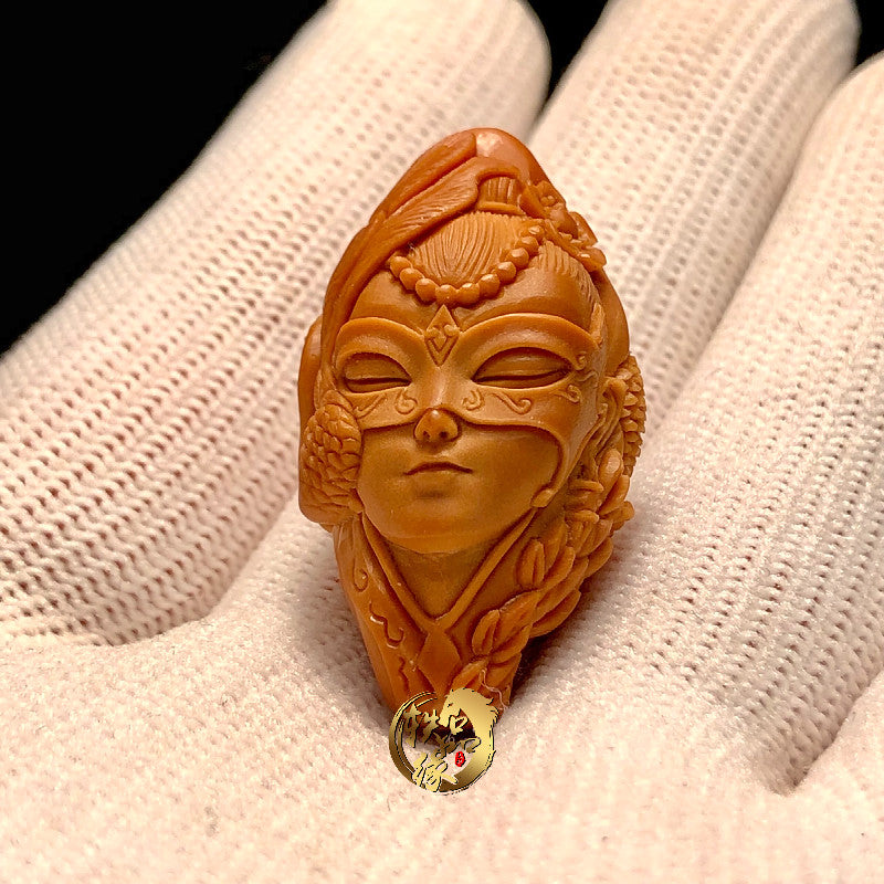 Hand-Carved Loulan Beauty Bead | Artisan Miniature Cultural Carving
