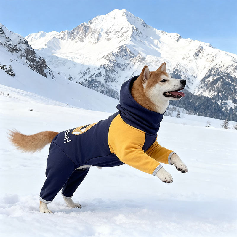 Winter Fleece Dog Jumpsuit for Medium Dogs – Warm Hoodie Outfit for Shiba Inu & Active Breeds
