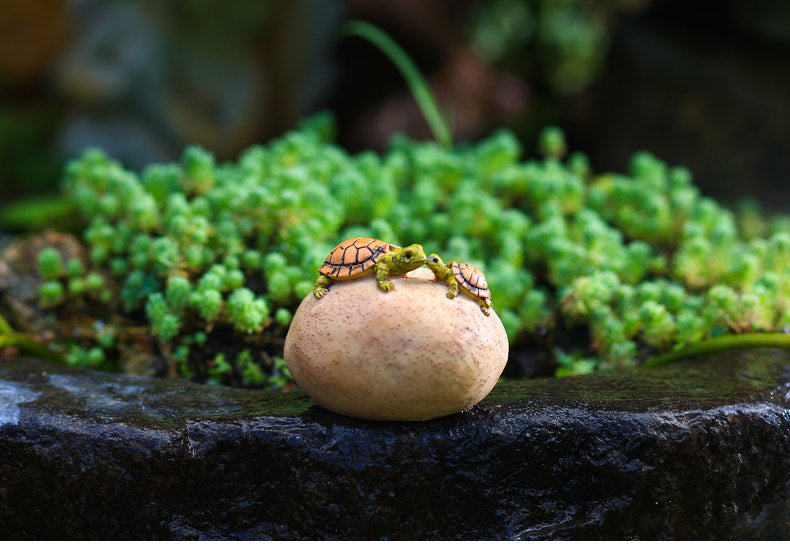 Mini Turtle on Rock Figurine – Resin Micro Landscape Decor for Desk, Shelf & Plant Displays