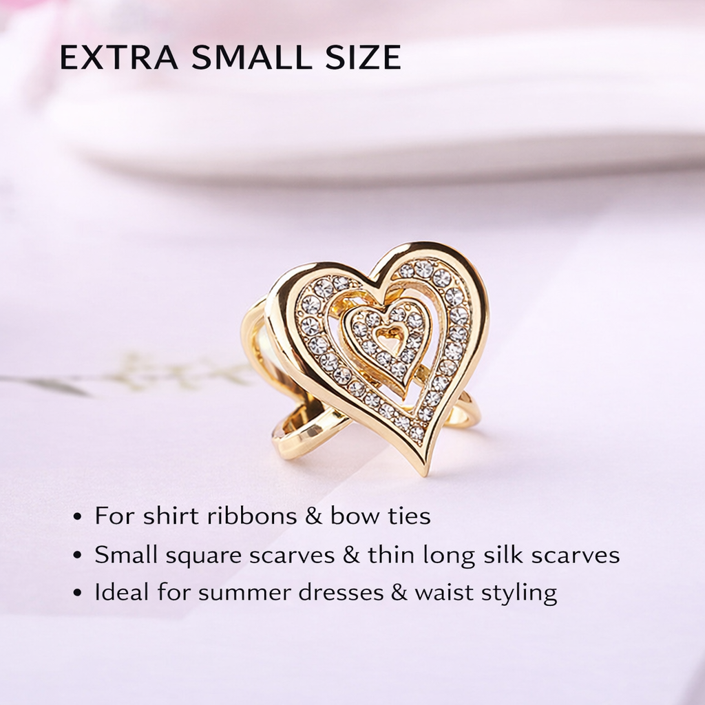 Vintage Rhinestone Heart Scarf Clip – Elegant Gold Tone ( / Small / Large）