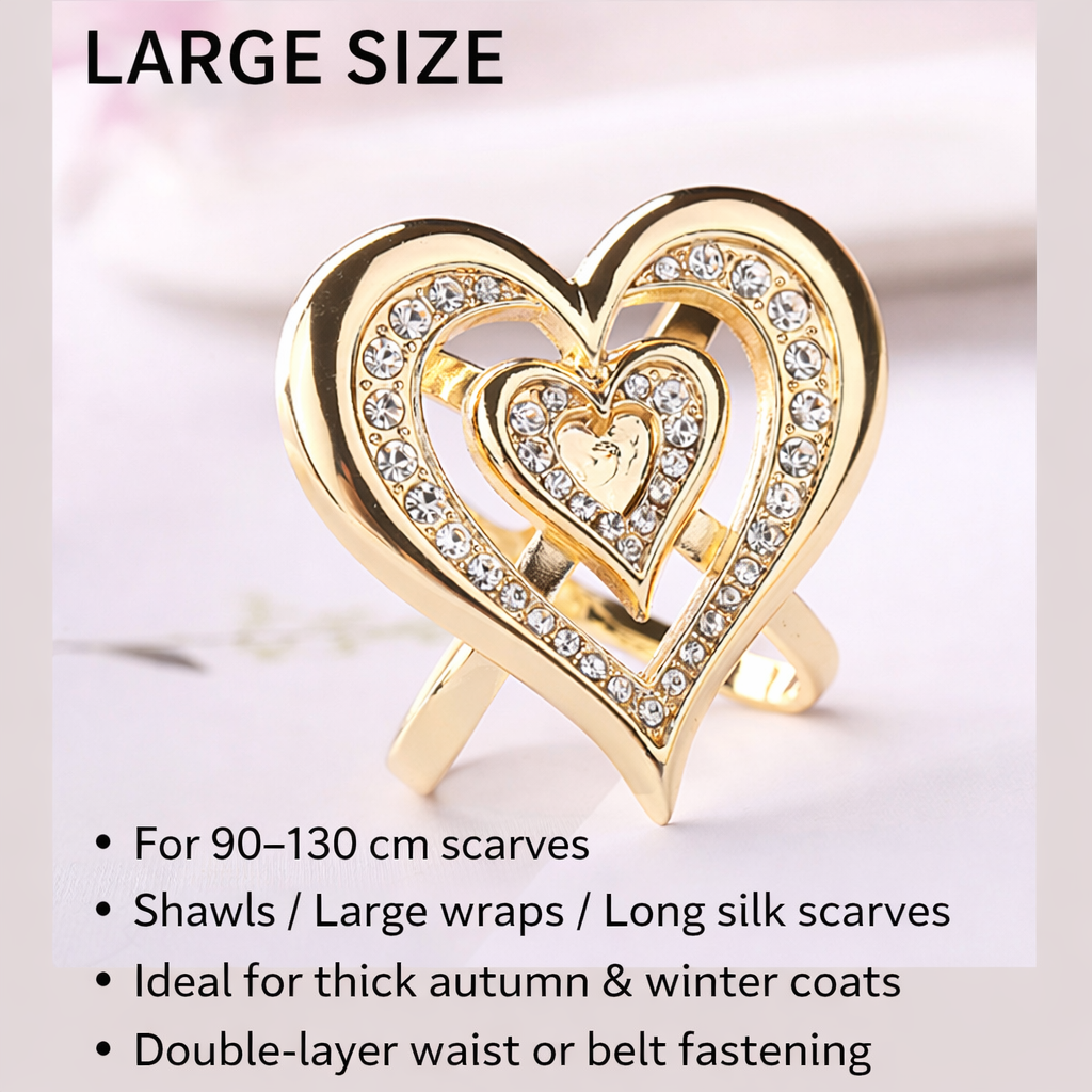 Vintage Rhinestone Heart Scarf Clip – Elegant Gold Tone ( / Small / Large）