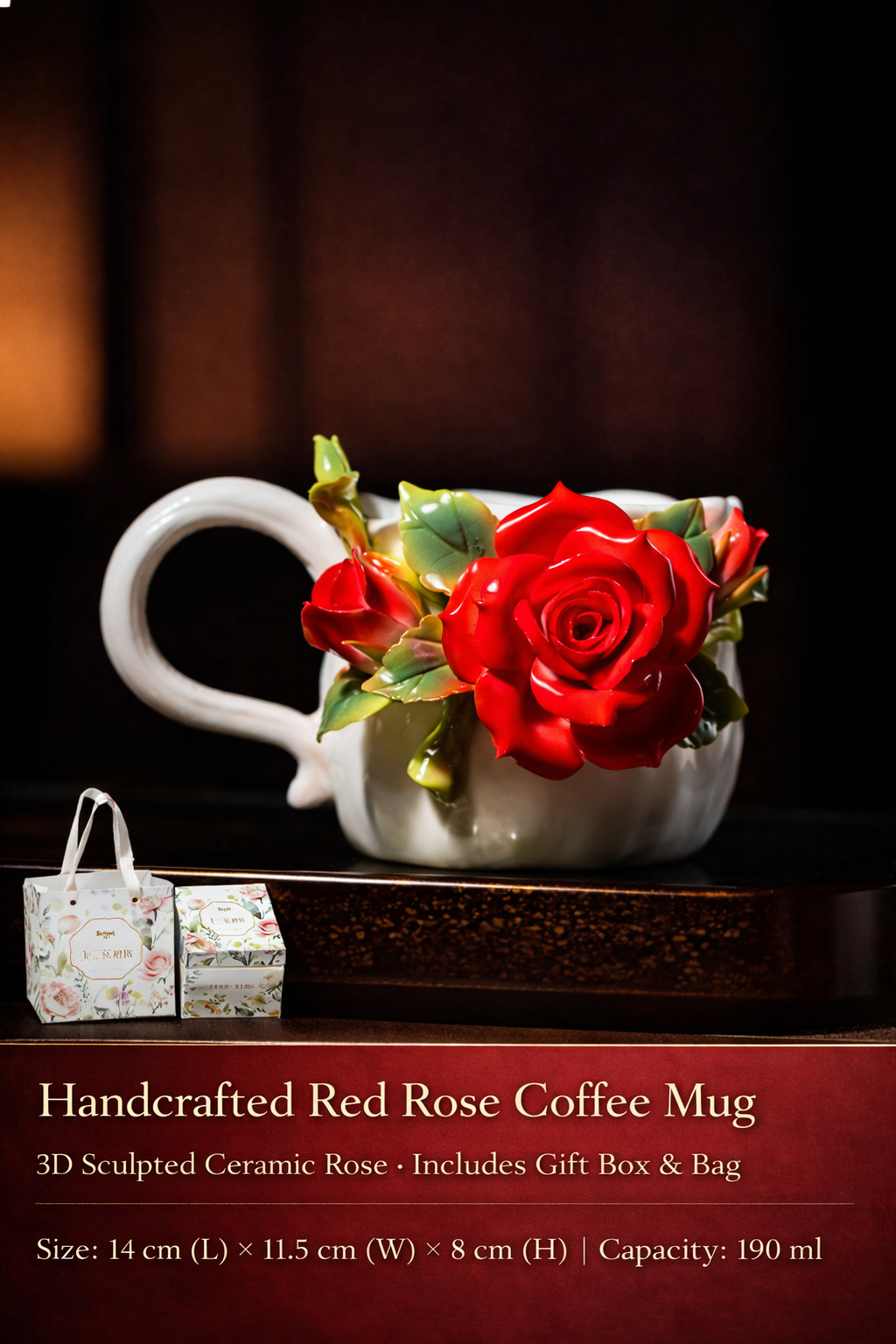 Floral Art Ceramic Mug – Handcrafted 3D Flower Design