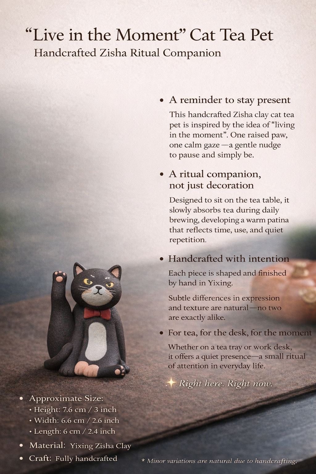 🐈 “Be Present” Cat Tea Pet  Handcrafted Yixing Zisha Ritual Companion