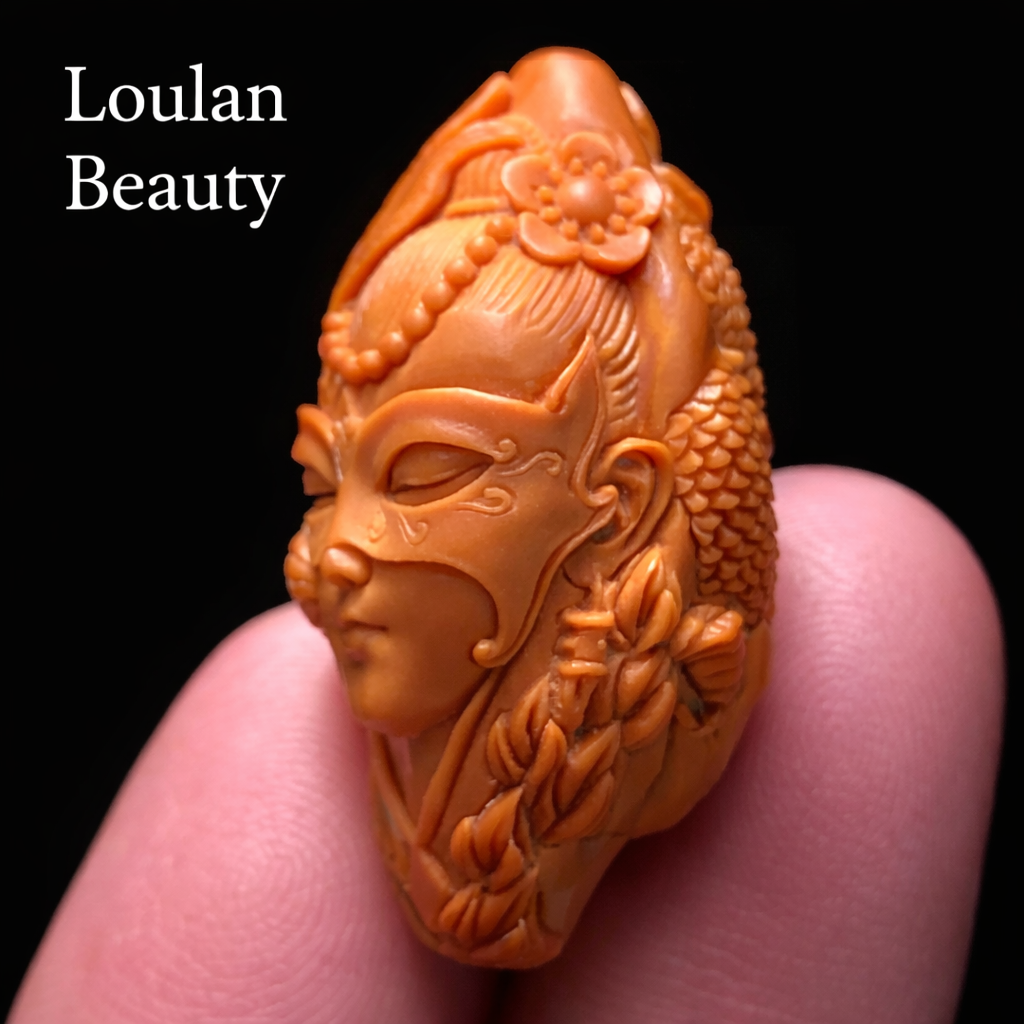 Hand-Carved Loulan Beauty Bead | Artisan Miniature Cultural Carving