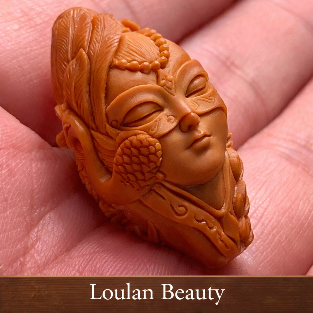 Hand-Carved Loulan Beauty Bead | Artisan Miniature Cultural Carving