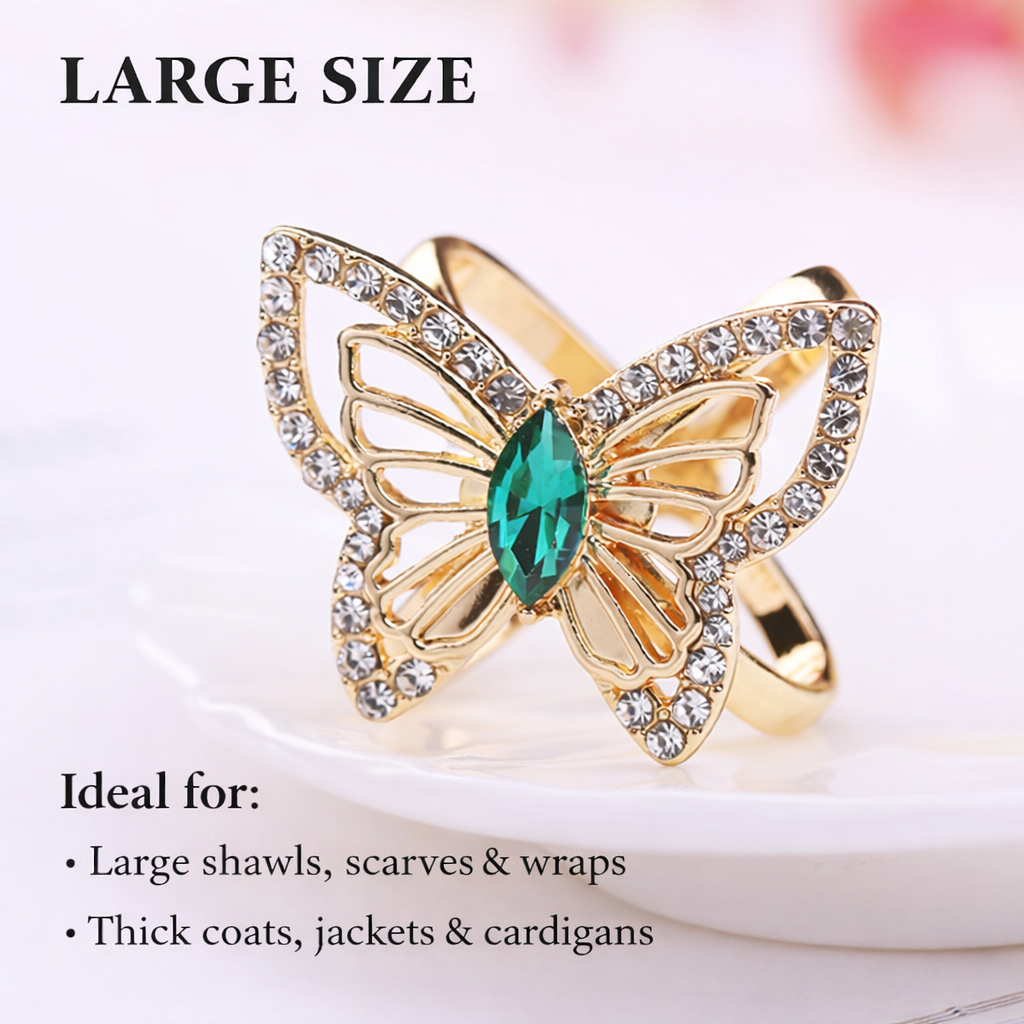 Vintage Floral Rhinestone Scarf Clip – Elegant Butterfly Design (Small / Large)