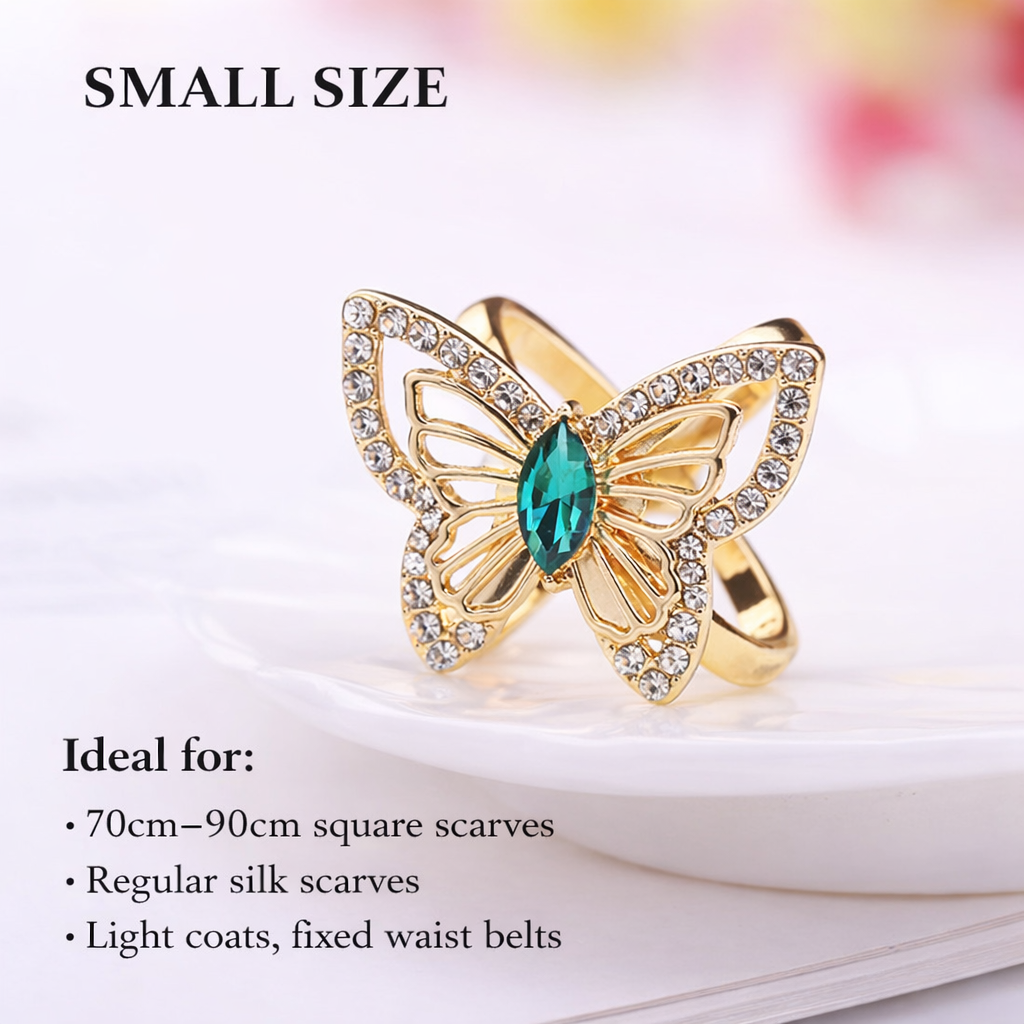 Vintage Floral Rhinestone Scarf Clip – Elegant Butterfly Design (Small / Large)