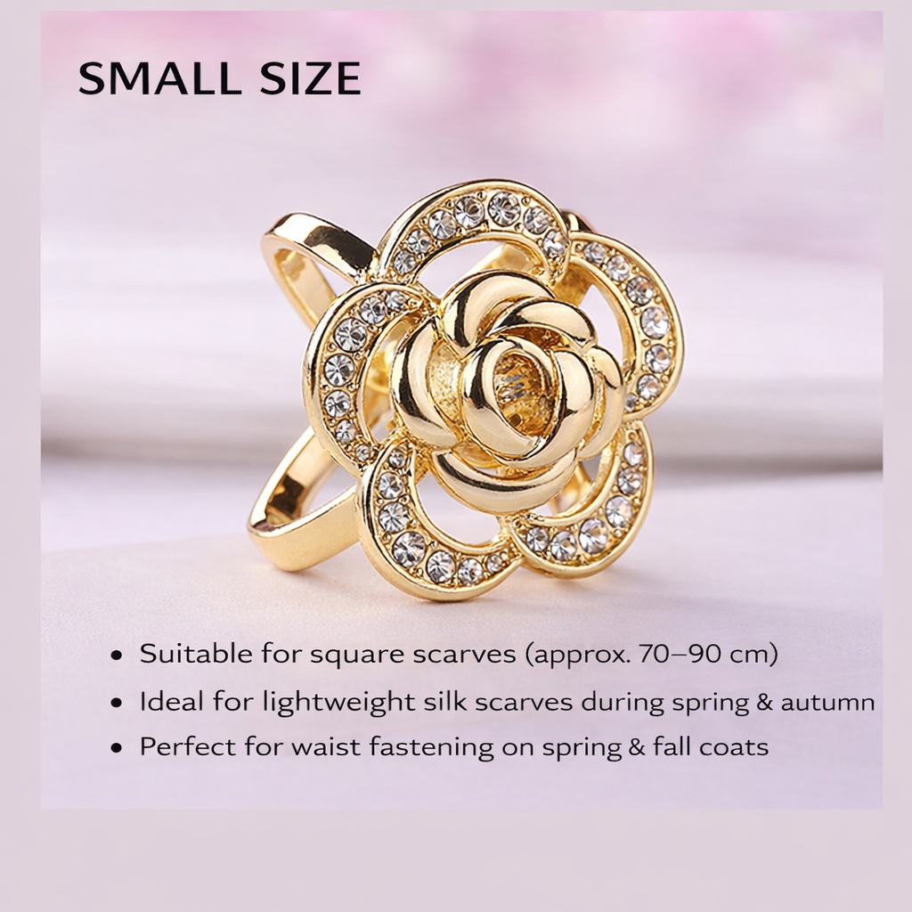 Vintage Rhinestone Floral Scarf Clip – Elegant Gold Tone (Small / Large)