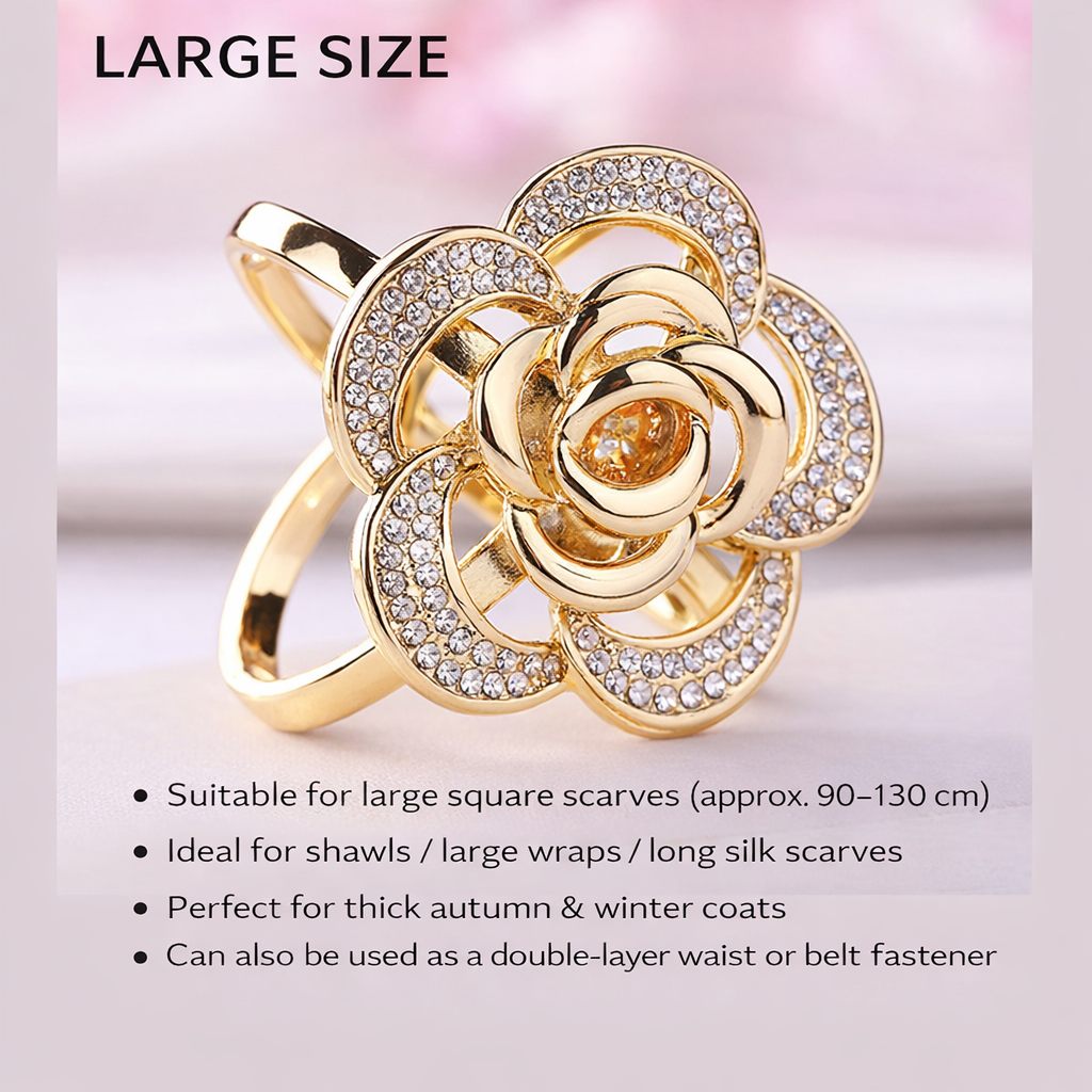 Vintage Rhinestone Floral Scarf Clip – Elegant Gold Tone (Small / Large)