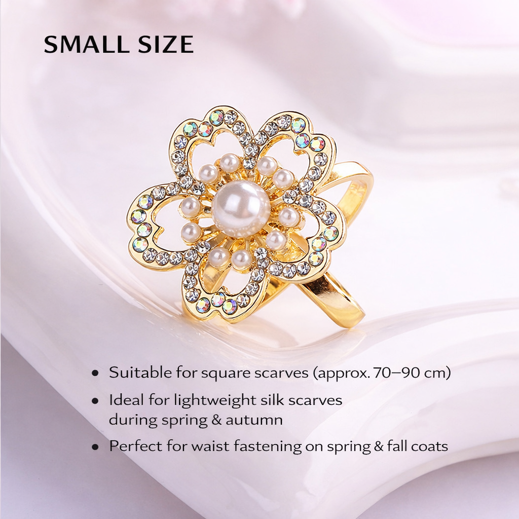 Vintage Pearl Flower Scarf Clip – Rhinestone Floral Brooch for Scarves & Shawls (Small / Large)