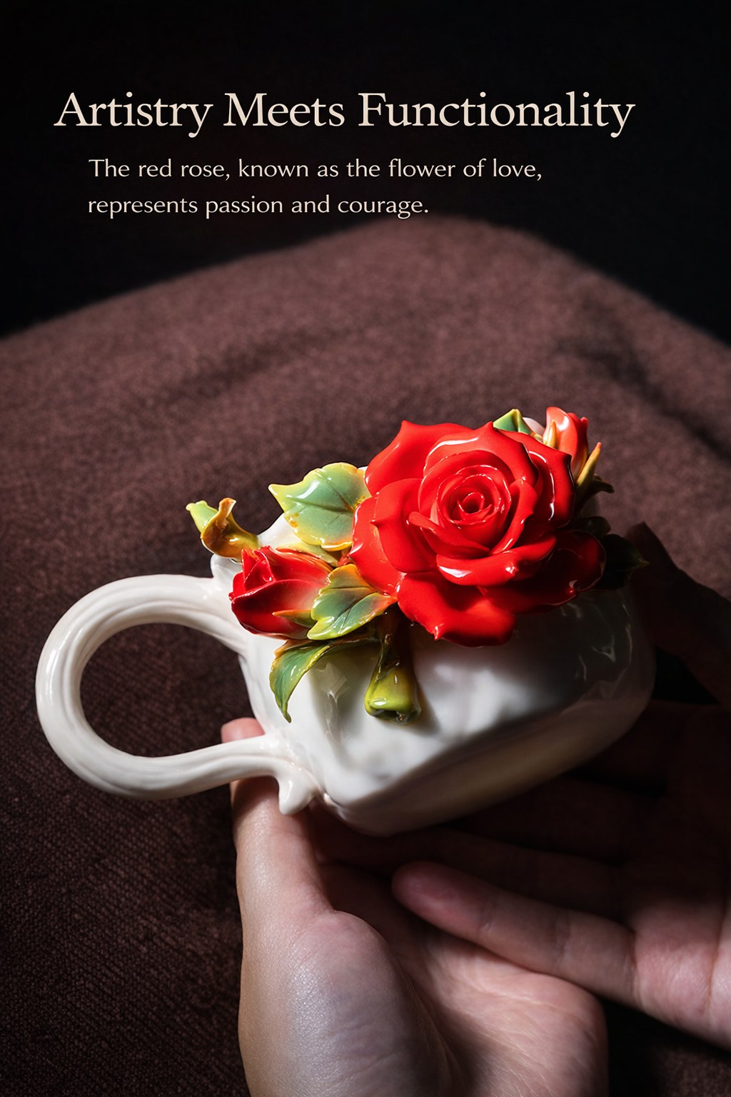 Floral Art Ceramic Mug – Handcrafted 3D Flower Design