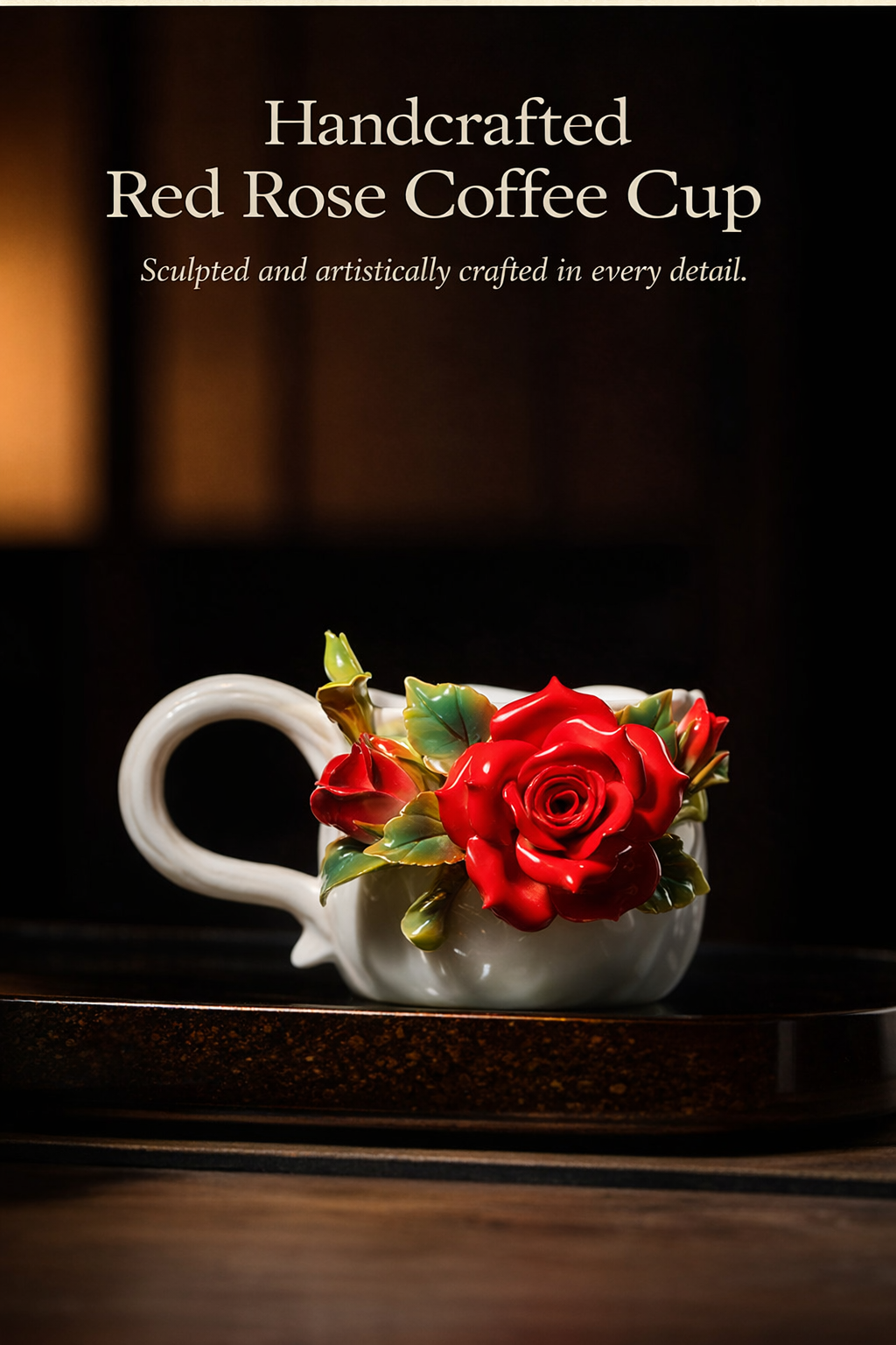 Floral Art Ceramic Mug – Handcrafted 3D Flower Design