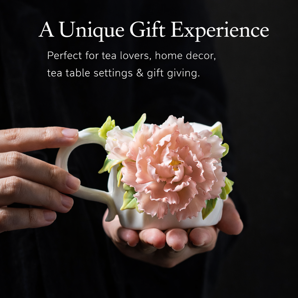 Floral Art Ceramic Mug – Handcrafted 3D Flower Design