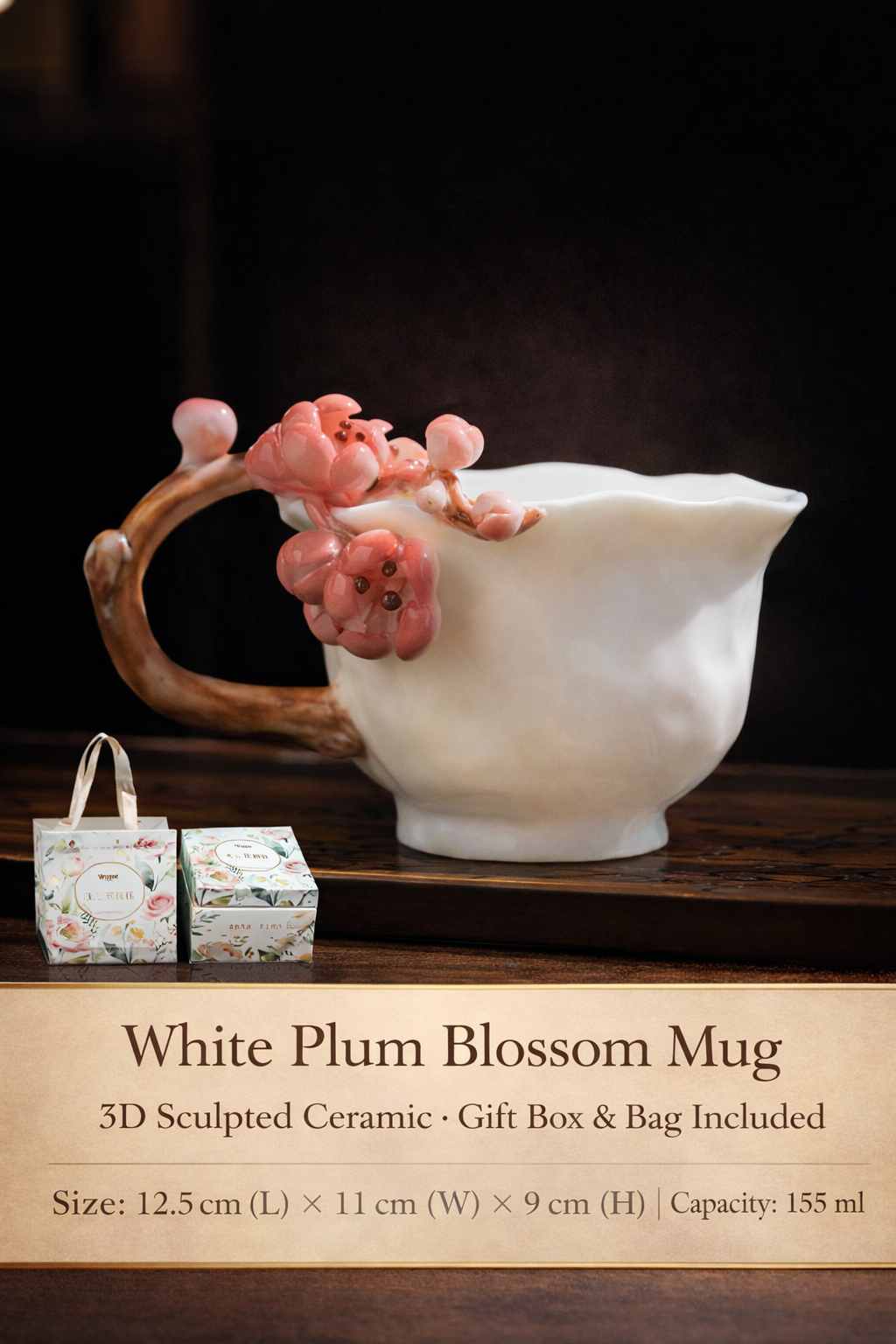 Floral Art Ceramic Mug – Handcrafted 3D Flower Design