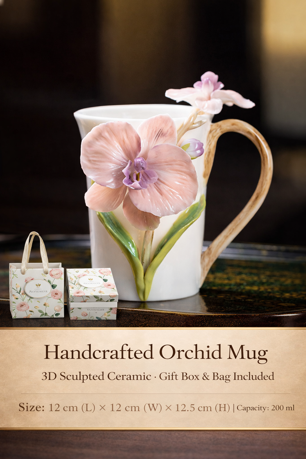 Floral Art Ceramic Mug – Handcrafted 3D Flower Design