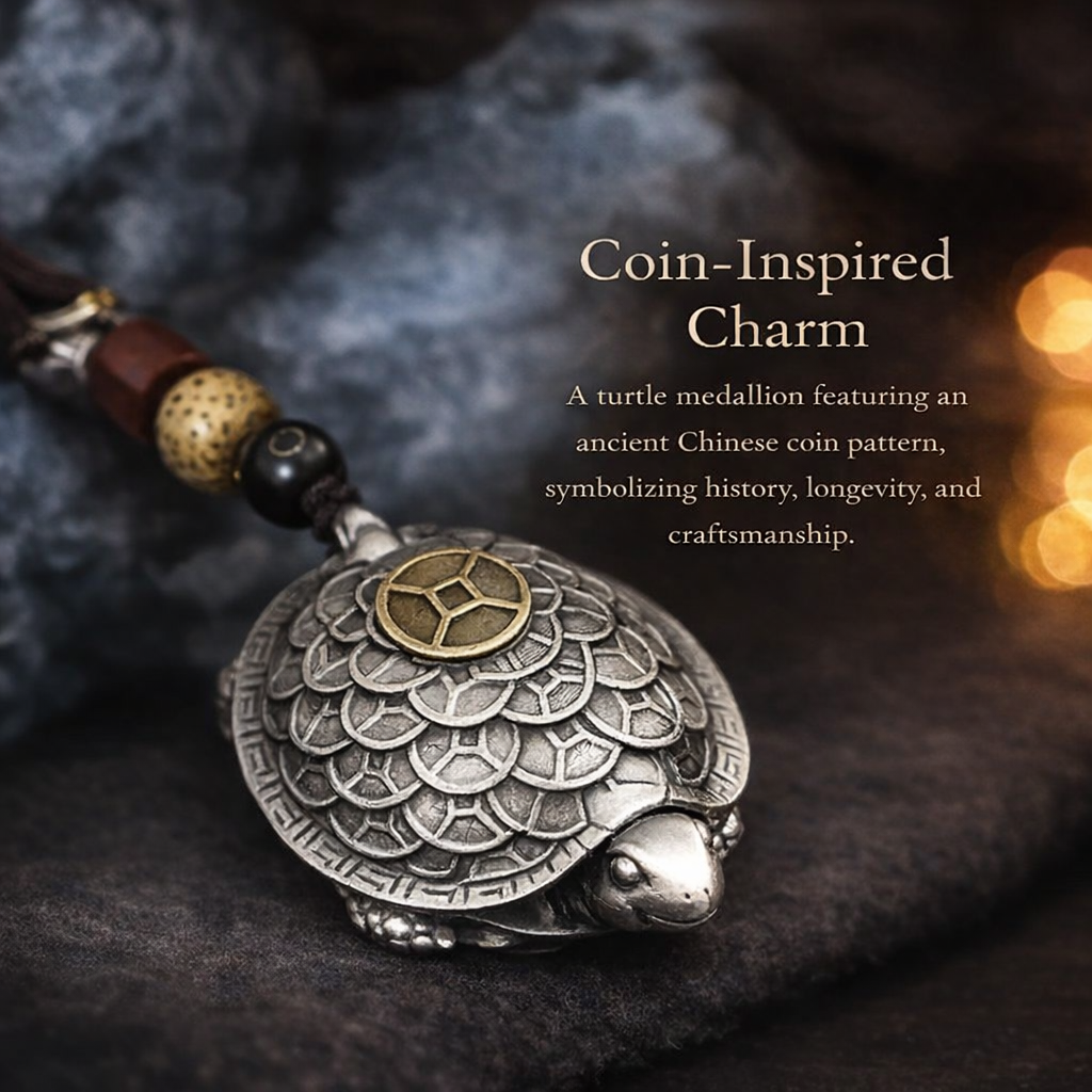 Ancient Coin–Inspired Turtle Charm 🐢 | Handcrafted Symbolic Pendant