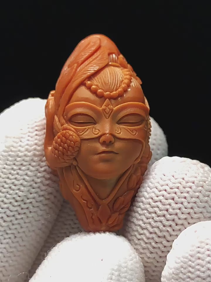Hand-Carved Loulan Beauty Bead | Artisan Miniature Cultural Carving